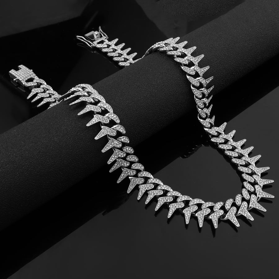 Sterling Silver Iced Spike Cuban Chain Necklace