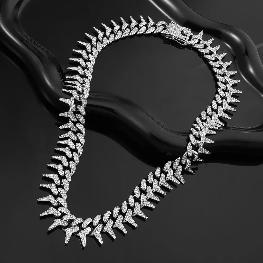 Sterling Silver Iced Spike Cuban Chain Necklace
