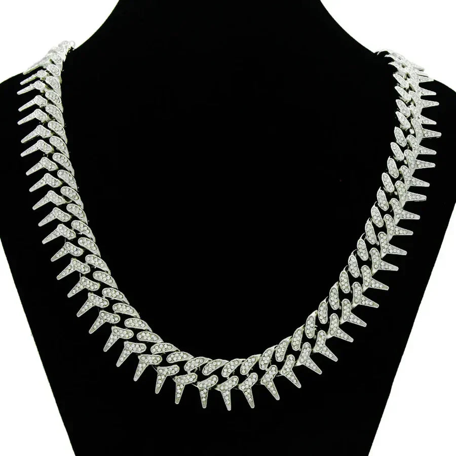 Sterling Silver Iced Spike Cuban Chain Necklace