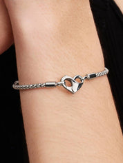 Sterling Silver Infinity Heart Clasp Chain Bracelet