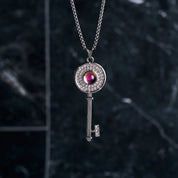 Sterling Silver Diamond Key Pendant Necklace with Center Stone