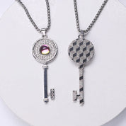 Sterling Silver Diamond Key Pendant Necklace with Center Stone
