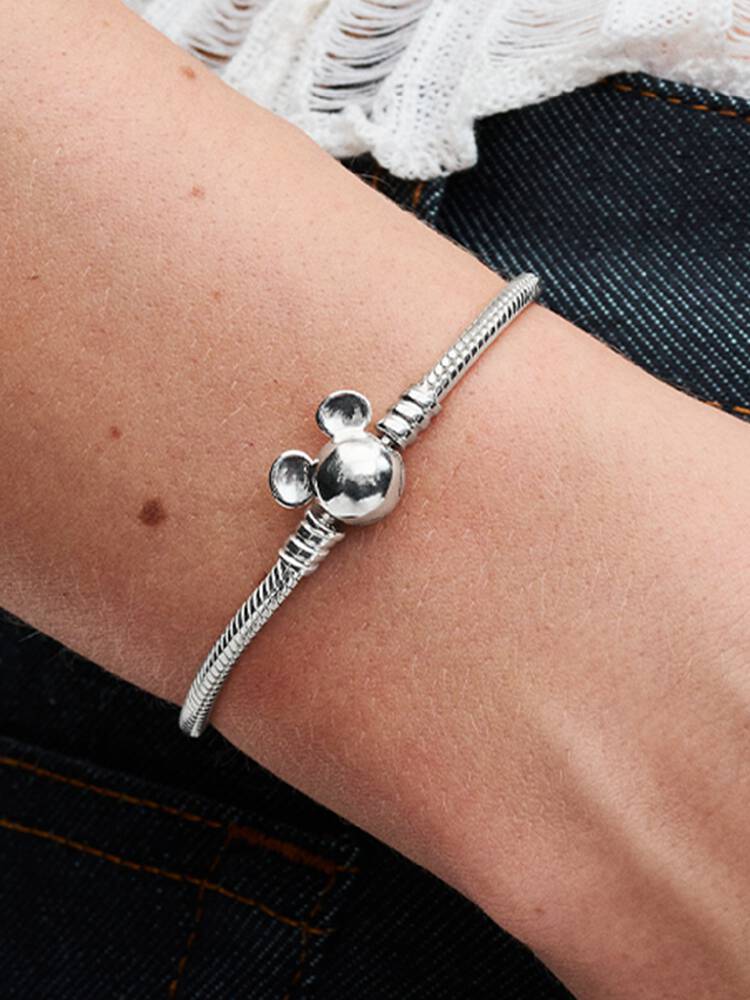 Sterling Silver Snake Chain Bracelet with Character Clasp
