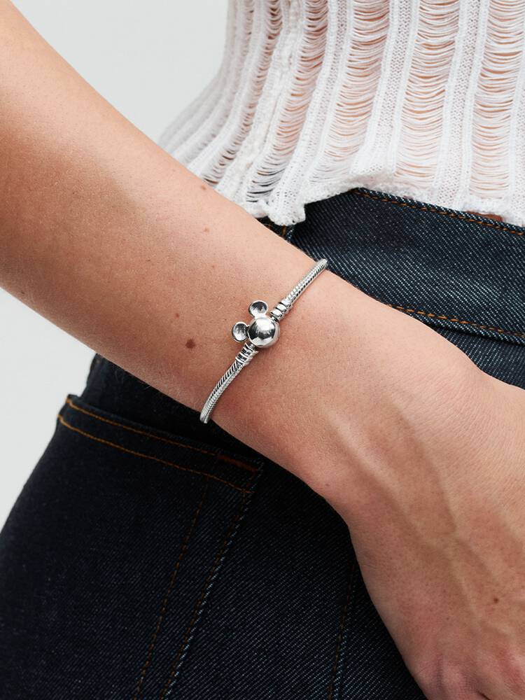 Sterling Silver Snake Chain Bracelet with Character Clasp