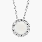 Sterling Silver White Stone Diamond Halo Pendant Chain Necklace
