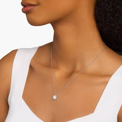 Sterling Silver White Stone Diamond Halo Pendant Chain Necklace