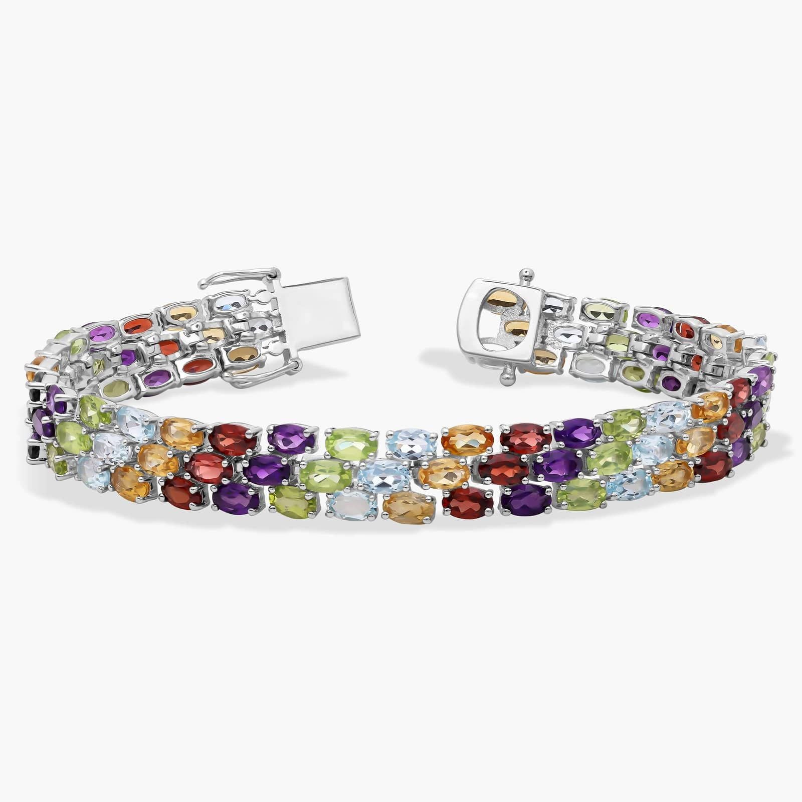 Sterling Silver Multi Gemstone Tennis Bracelet