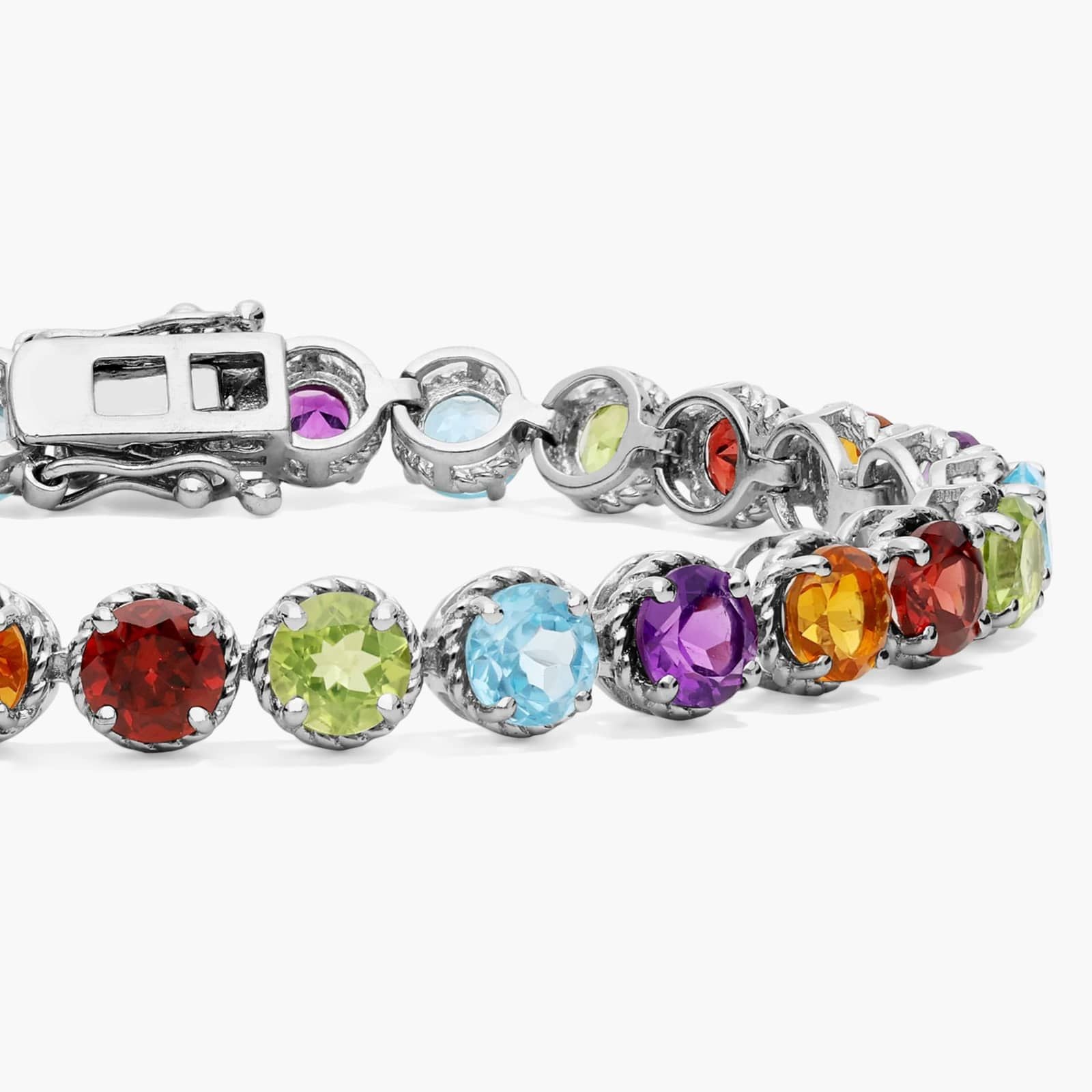 Sterling Silver Multicolor Gemstone Tennis Bracelet