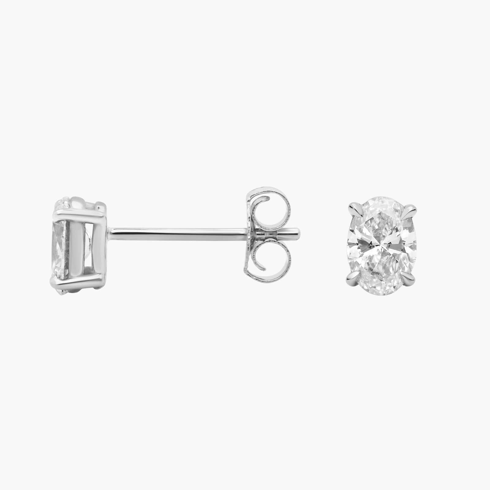 Sterling Silver Oval Solitaire Diamond Stud Earrings