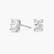 Sterling Silver Oval Solitaire Diamond Stud Earrings