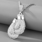 Sterling Silver Pave Diamond Boxing Gloves Pendant Chain Necklace