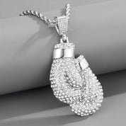 Sterling Silver Pave Diamond Boxing Gloves Pendant Chain Necklace
