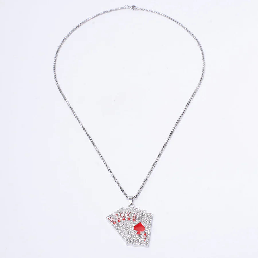 Sterling Silver Pavé Playing Cards Pendant Chain Necklace