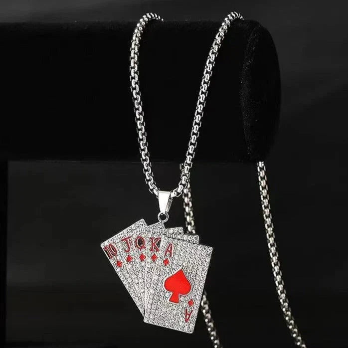 Sterling Silver Pavé Playing Cards Pendant Chain Necklace