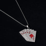 Sterling Silver Pavé Playing Cards Pendant Chain Necklace