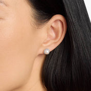 Sterling Silver Pearl Blue Halo Stud Earrings