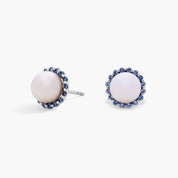 Sterling Silver Pearl Blue Halo Stud Earrings