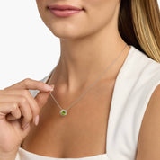 Sterling Silver Peridot Diamond Halo Pendant Chain Necklace