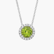 Sterling Silver Peridot Diamond Halo Pendant Chain Necklace