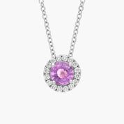 Sterling Silver Pink Sapphire Diamond Halo Pendant Chain Necklace