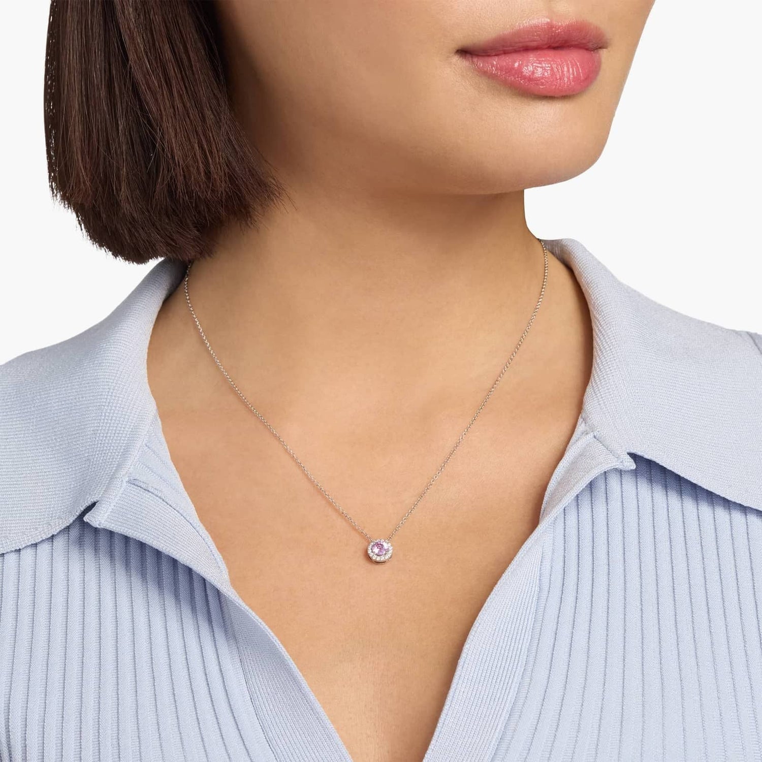 Carave Paris Pink Gemstone Halo Pendant Necklace