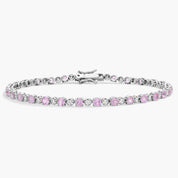 Sterling Silver Pink Sapphire Diamond Round Tennis Bracelet