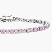 Sterling Silver Pink Sapphire Diamond Round Tennis Bracelet