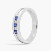 Sterling Silver Princess Cut Blue Sapphire Diamond Band Ring