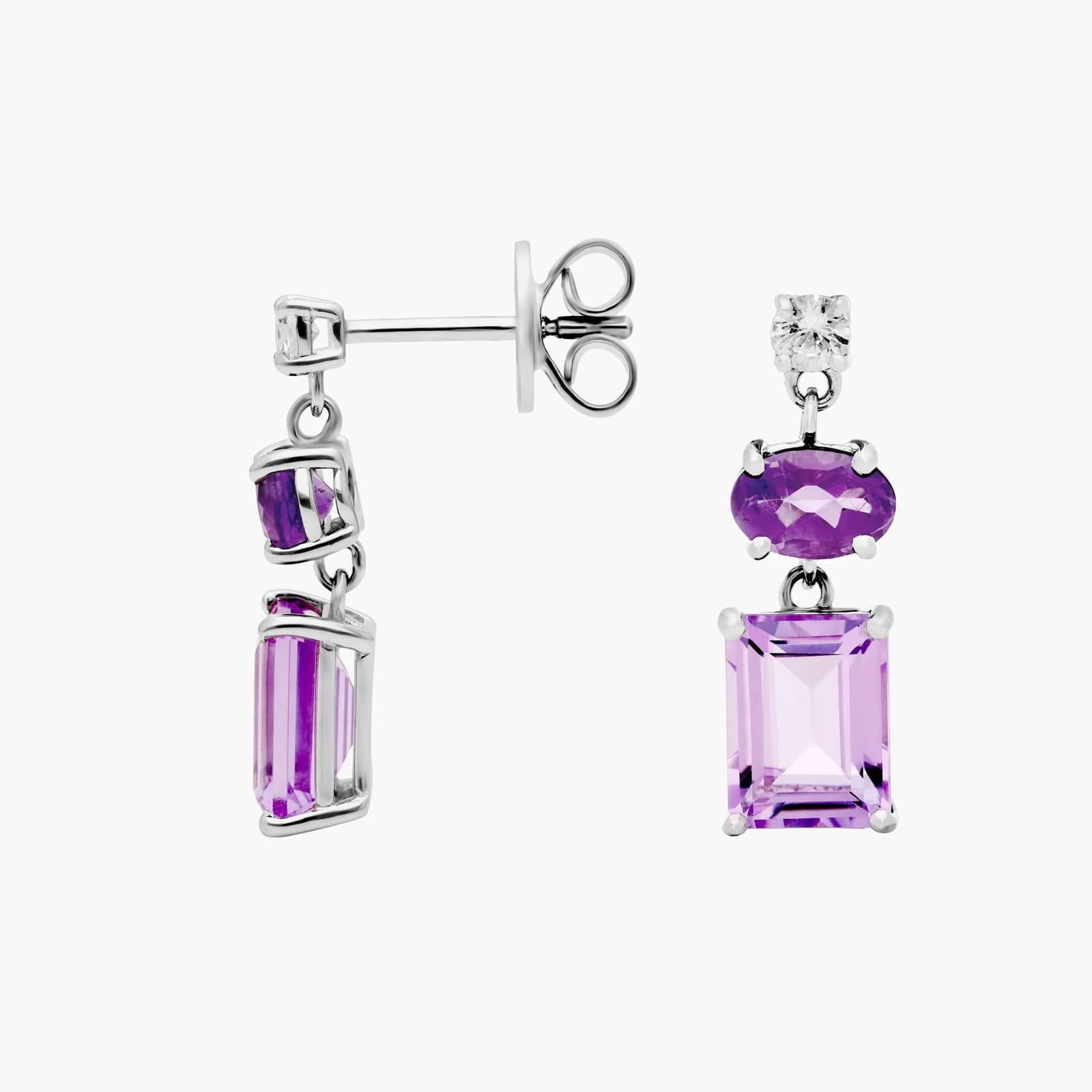 Sterling Silver Purple Gemstone Drop Stud Earrings