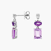 Sterling Silver Purple Gemstone Drop Stud Earrings