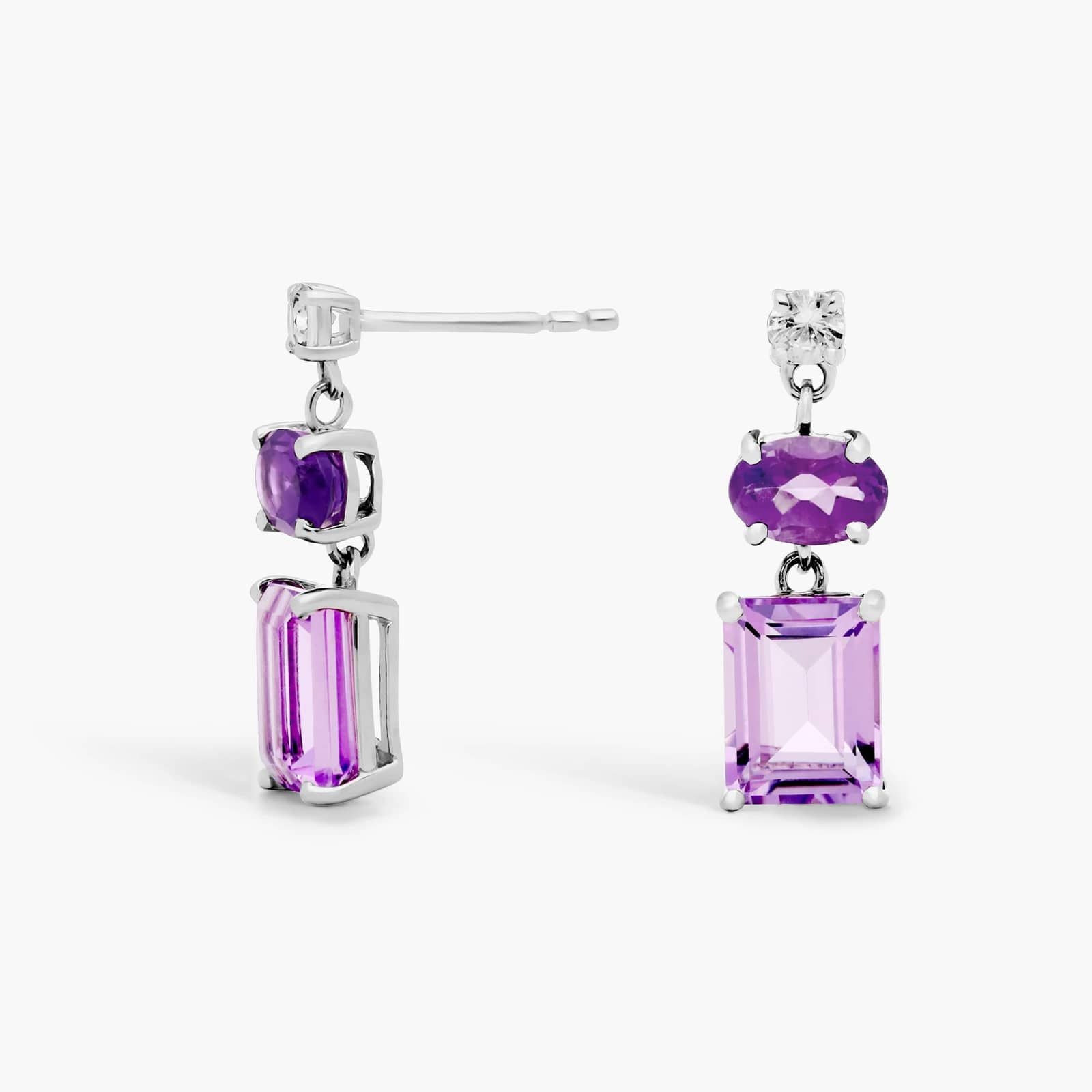 Sterling Silver Purple Gemstone Drop Stud Earrings