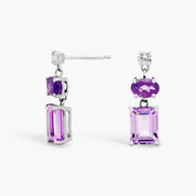 Sterling Silver Purple Gemstone Drop Stud Earrings
