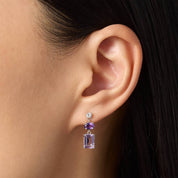 Sterling Silver Purple Gemstone Drop Stud Earrings