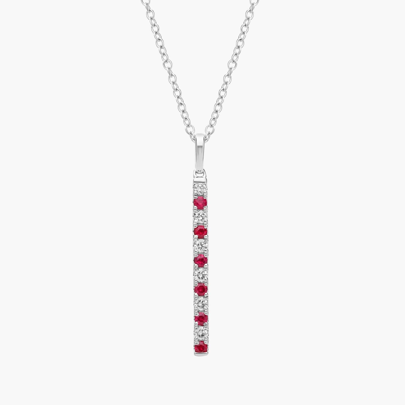 Sterling Silver Red and White Stone Vertical Bar Pendant Necklace