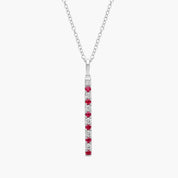 Sterling Silver Red and White Stone Vertical Bar Pendant Necklace