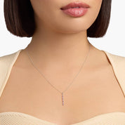 Sterling Silver Red and White Stone Vertical Bar Pendant Necklace