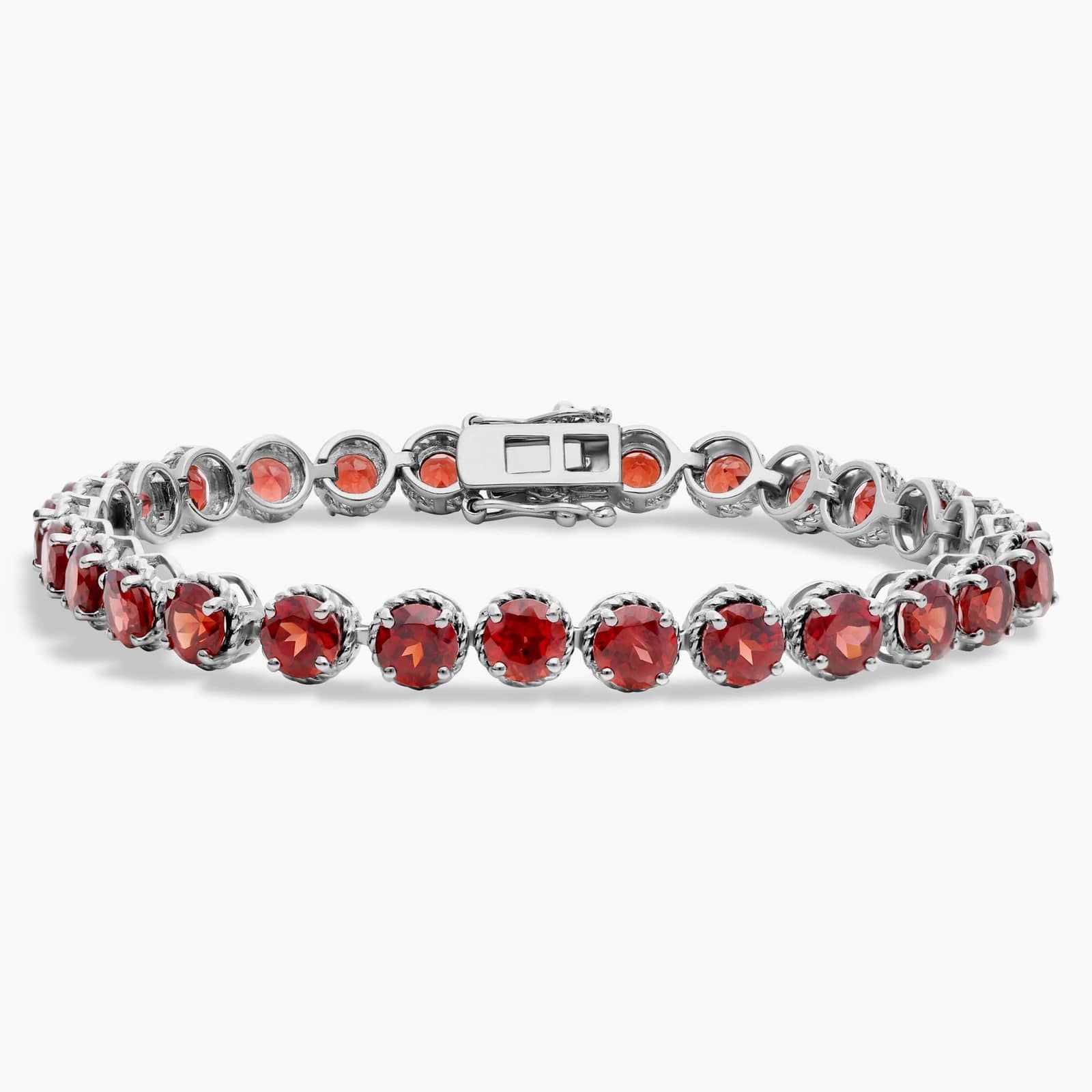 Sterling Silver Red Gemstone Tennis Bracelet