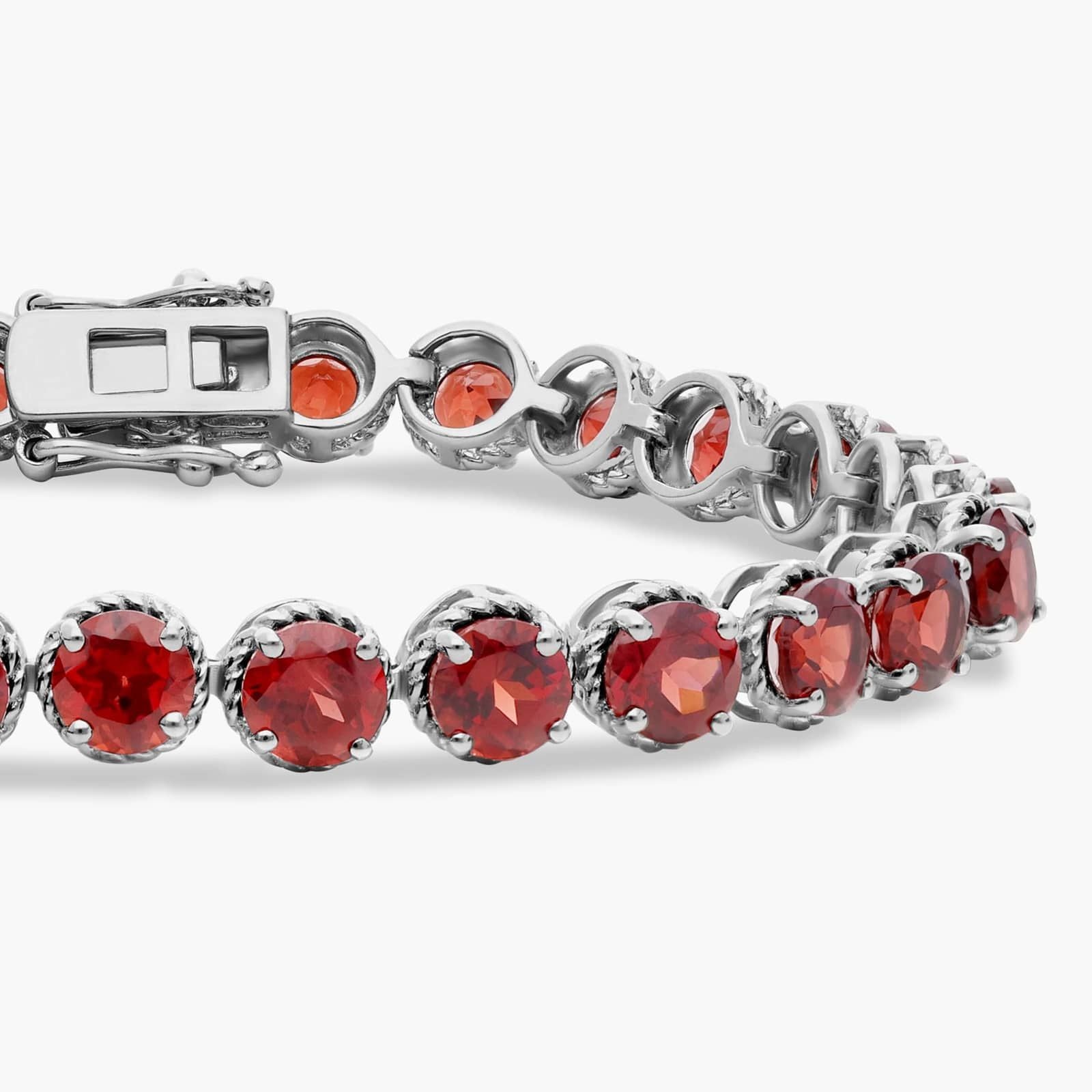 Sterling Silver Red Gemstone Tennis Bracelet