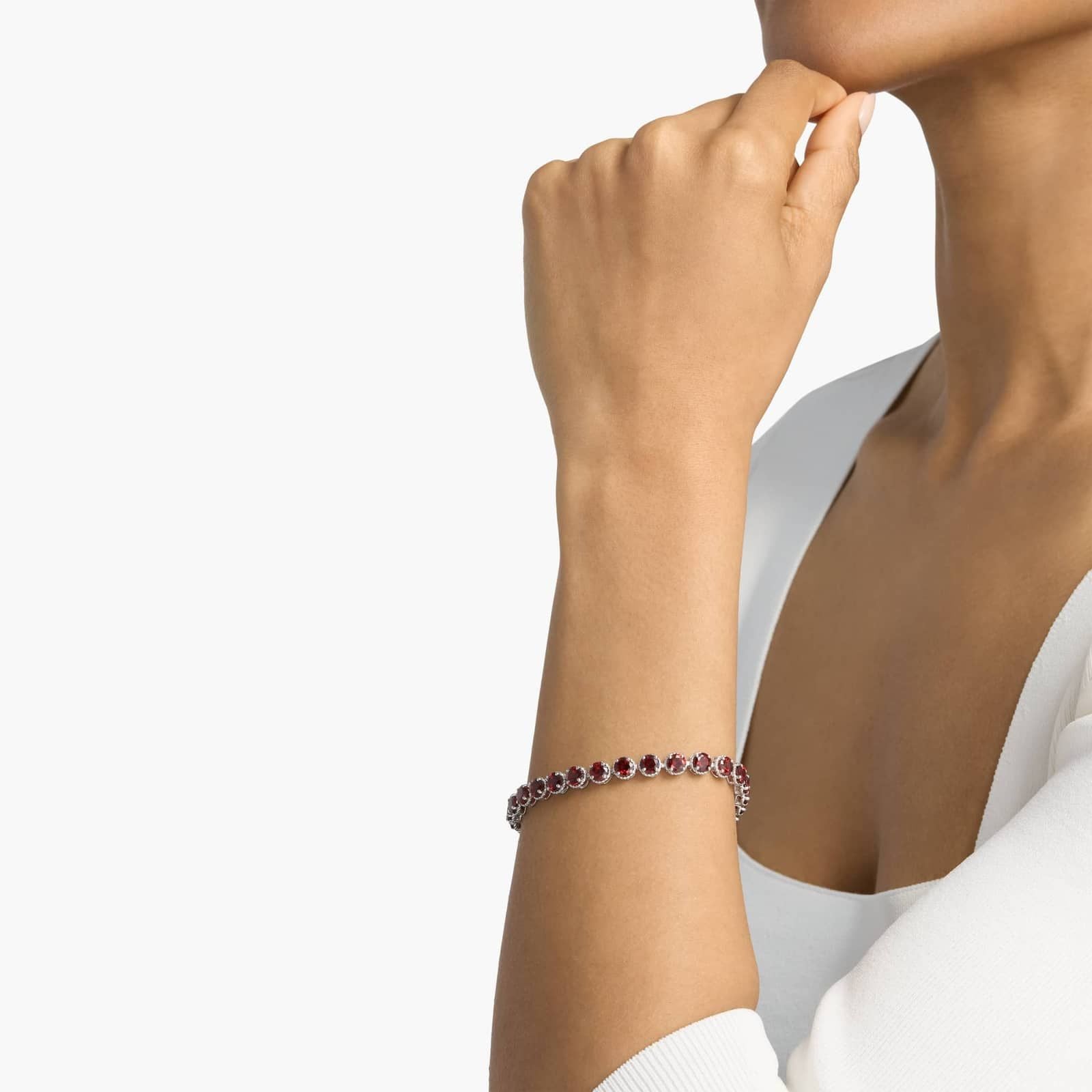 Sterling Silver Red Gemstone Tennis Bracelet