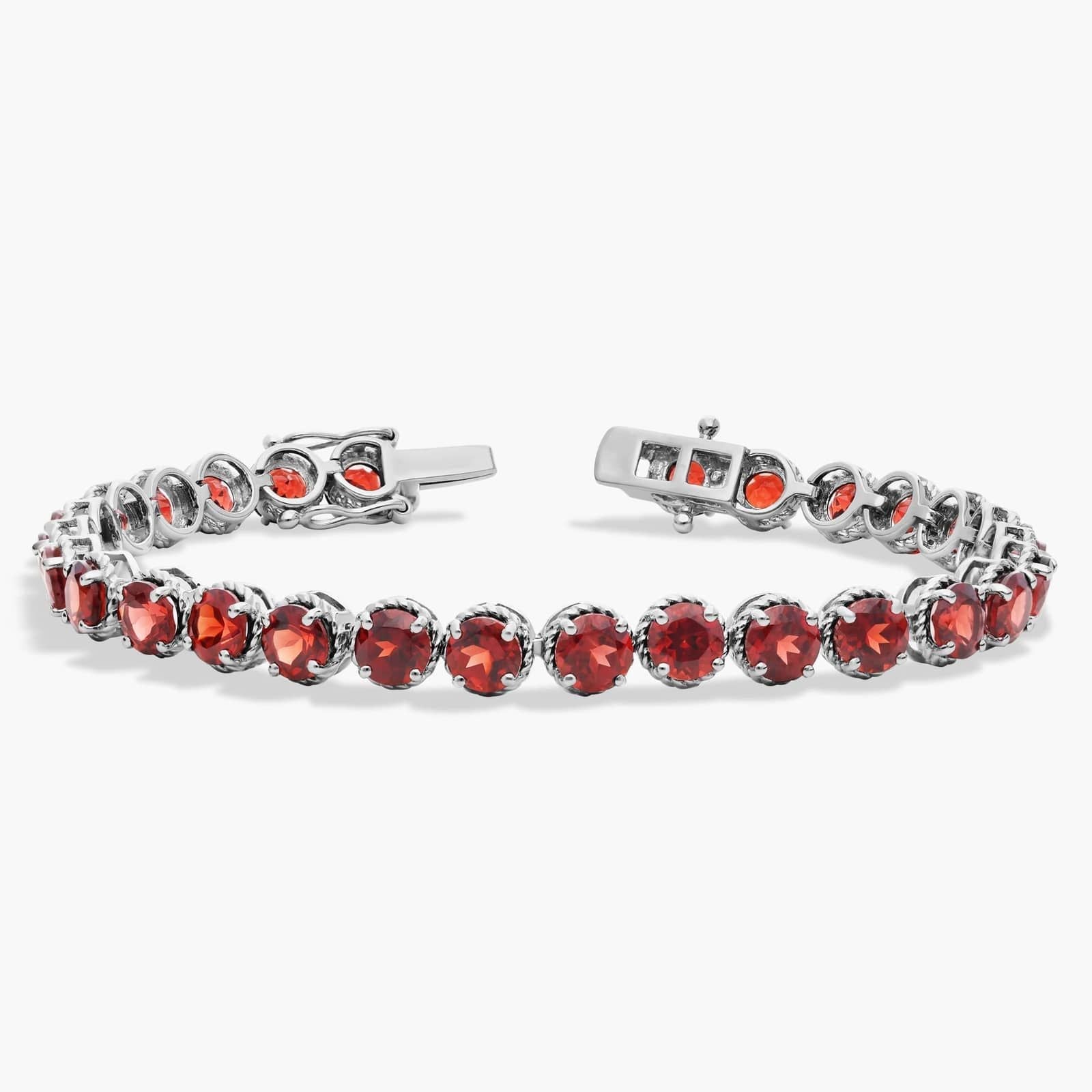 Sterling Silver Red Gemstone Tennis Bracelet