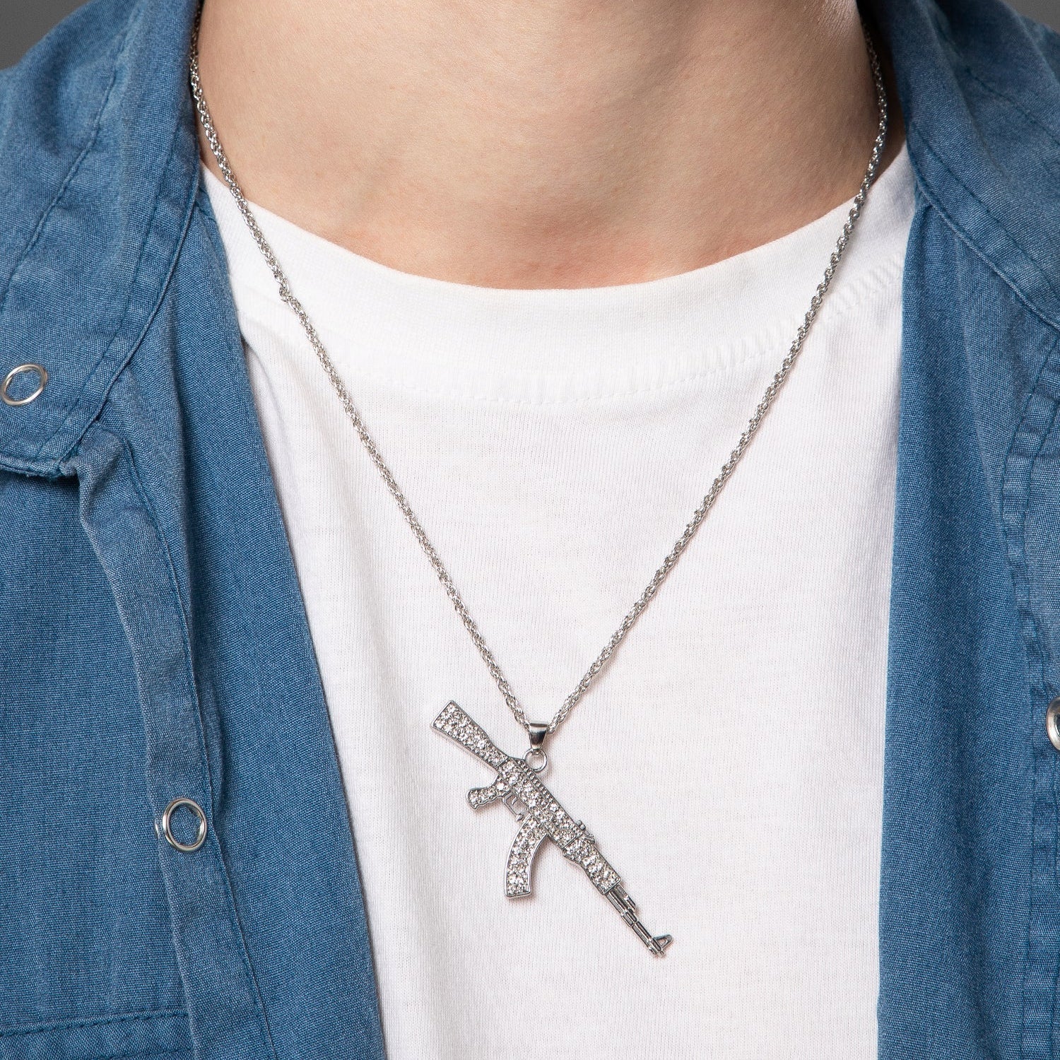 Sterling Silver Rifle Pendant Necklace for Men