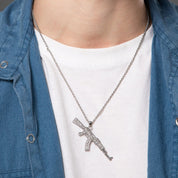Sterling Silver Rifle Pendant Necklace for Men