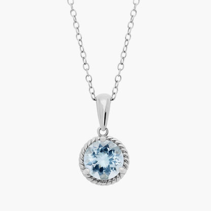 Carave Paris Aquamarine Rope Halo Solitaire Pendant Necklace