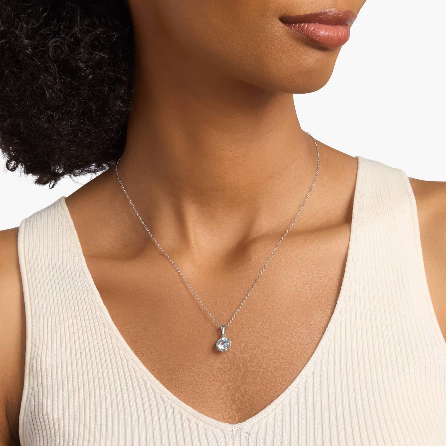 Carave Paris Aquamarine Rope Halo Solitaire Pendant Necklace