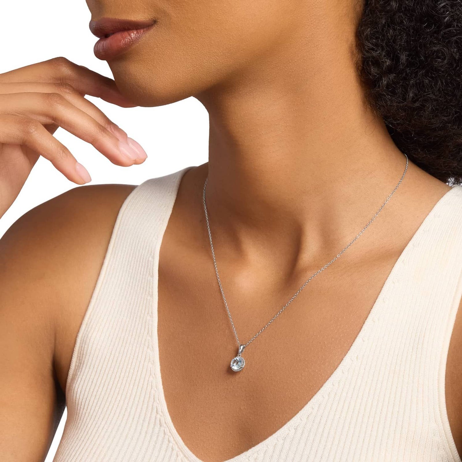 Carave Paris Aquamarine Rope Halo Solitaire Pendant Necklace