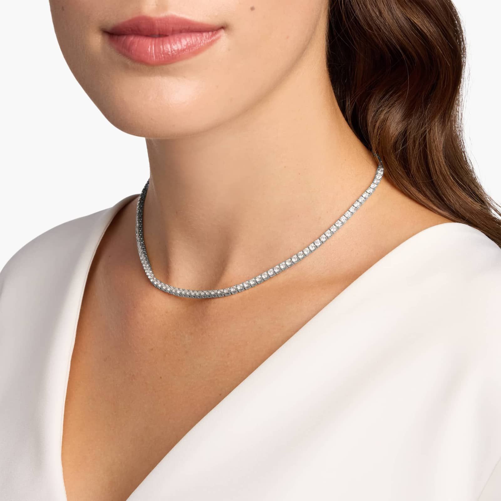 Sterling Silver Round Diamond Tennis Necklace