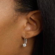 Sterling Silver Round Solitaire Diamond Leverback Earrings
