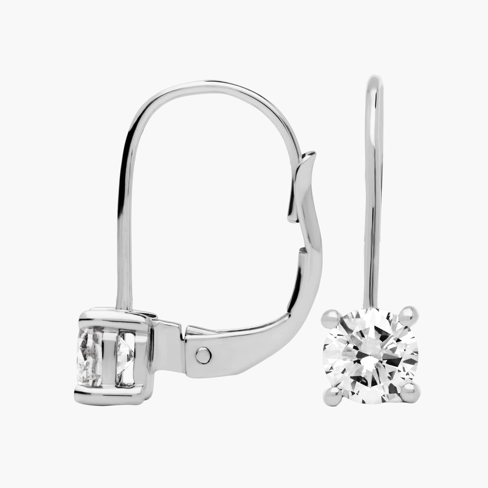 Sterling Silver Round Solitaire Diamond Leverback Earrings