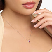 Sterling Silver Ruby Diamond Halo Pendant Chain Necklace
