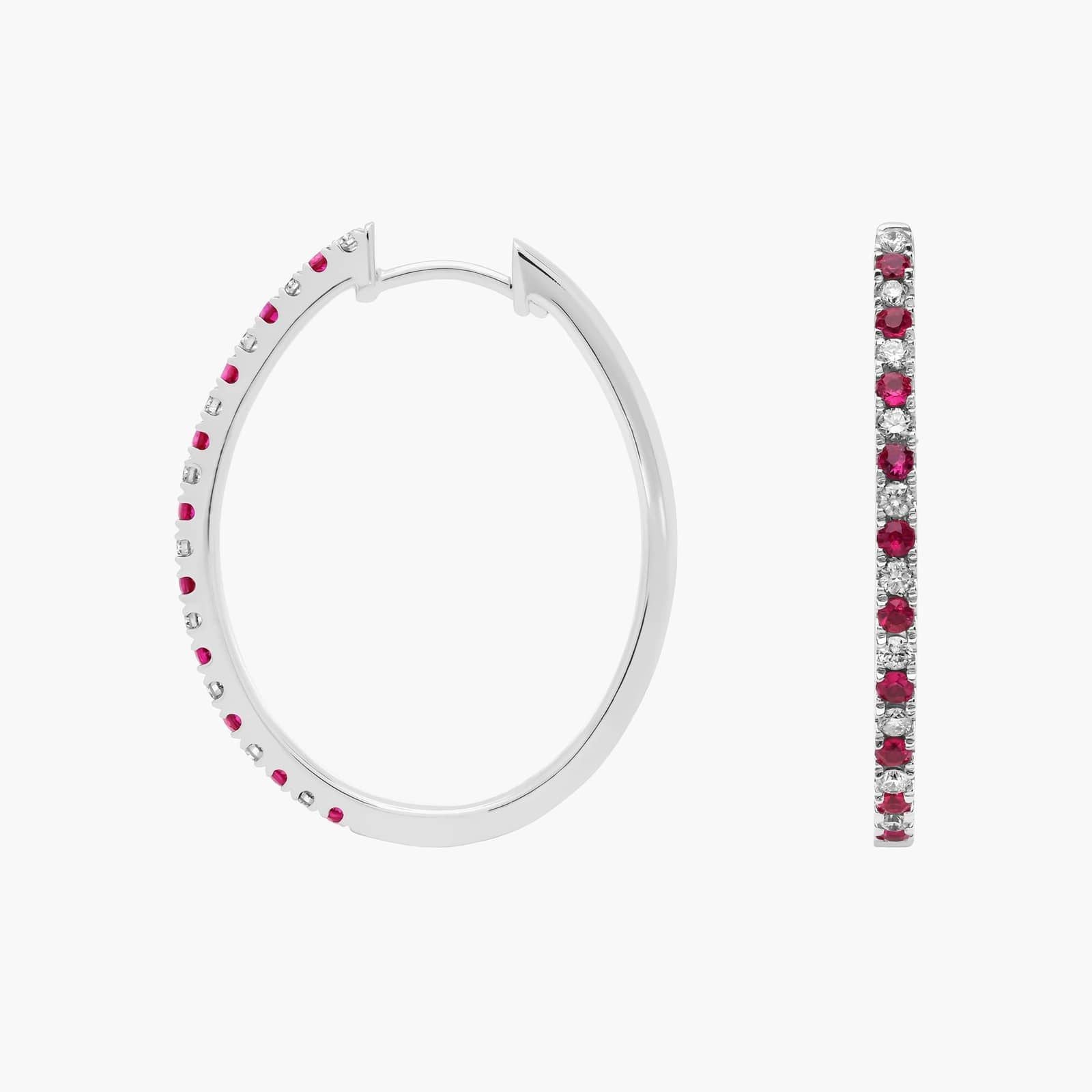 Sterling Silver Ruby and Diamond Hoop Earrings